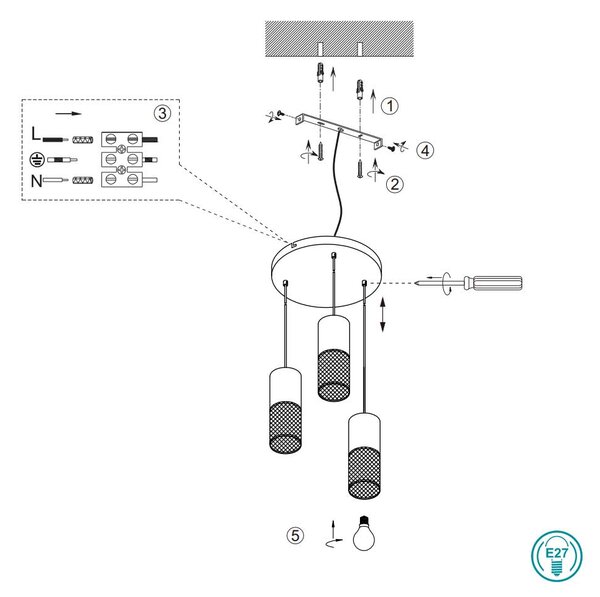 Φωτιστικό Κρεμαστό Trio Lighting Tosh 304330334 Λευκό Ξύλο - Μαύρο Ματ