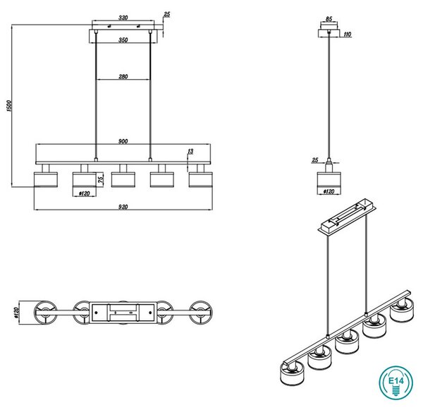 Φωτιστικό Ράγα Κρεμαστή Trio Lighting Kaprun 311600506 Χρώμιο