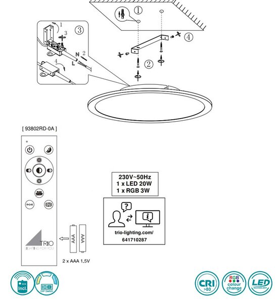 Φωτιστικό Οροφής Trio Lighting Yuma 641710287 D40 Γκρι-Λευκό