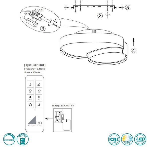 Φωτιστικό Οροφής Trio Lighting Rise 647510280 D43 Μαύρο με Χρυσό Ματ