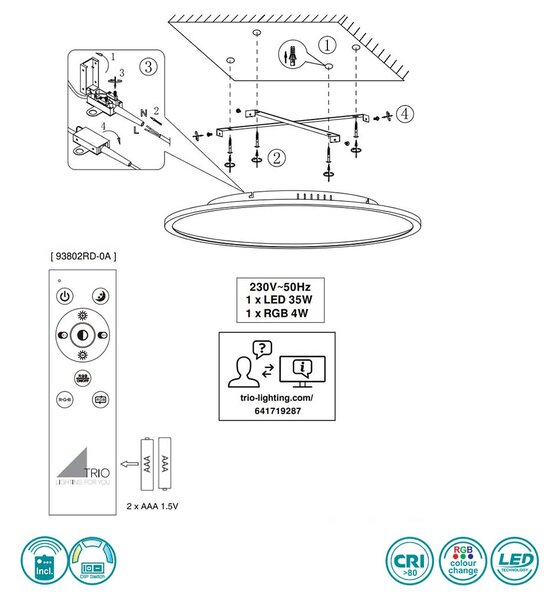 Φωτιστικό Οροφής Trio Lighting Yuma 641719287 D60 Γκρι-Λευκό