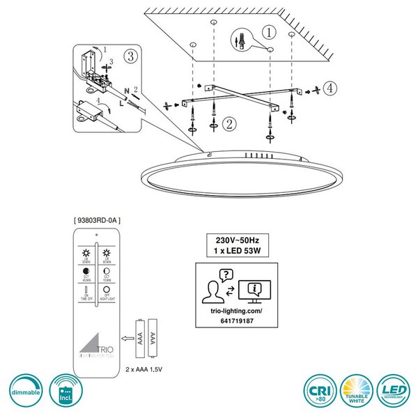 Φωτιστικό Οροφής Trio Lighting Yuma 641719187 D100 Γκρι-Λευκό