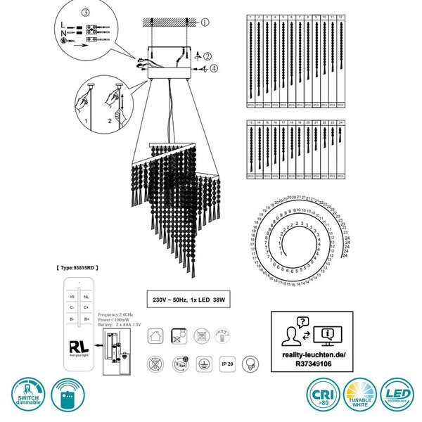 Φωτιστικό Κρεμαστό RL Lighting Pomp R37349106 D480 Χρώμιο