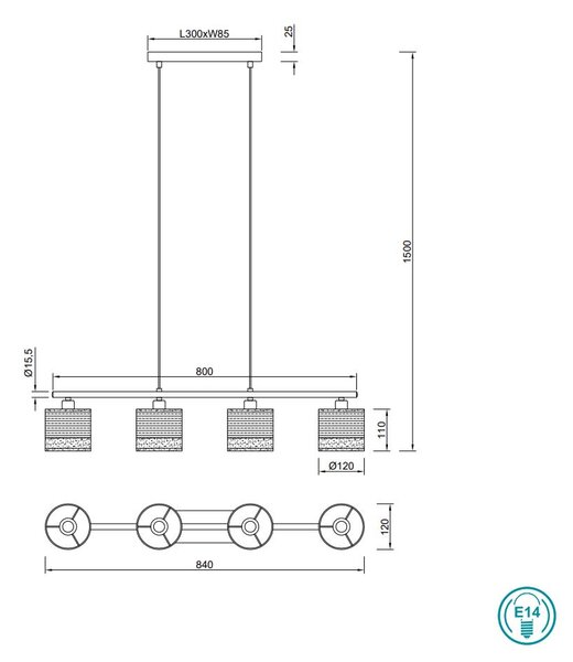 Φωτιστικό Κρεμαστό Ράγα RL Lighting Bolzano R31664032 Μαύρο