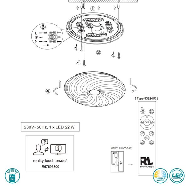 Φωτιστικό Οροφής RL Lighting Gravity R67693800 Λευκό Ματ