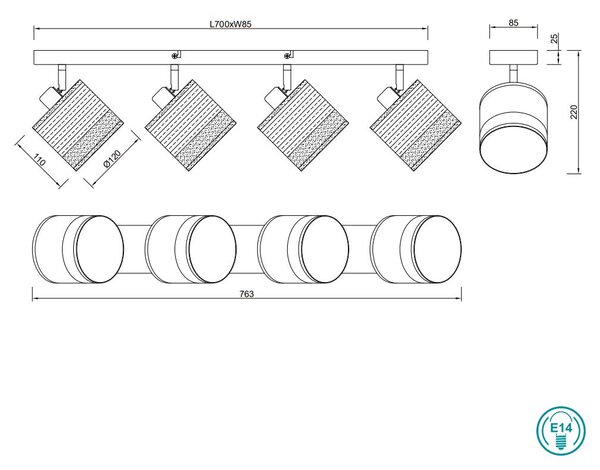 Φωτιστικό Ράγα Σποτ RL Lighting Bolzano R81664032 Μαύρο