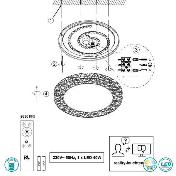 Φωτιστικό Οροφής RL Lighting Cluster R67321102 Μαύρο Ματ