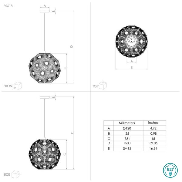 Φωτιστικό Κρεμαστό Stars of Light Eglo Skoura1 39618 D40 Μαύρο