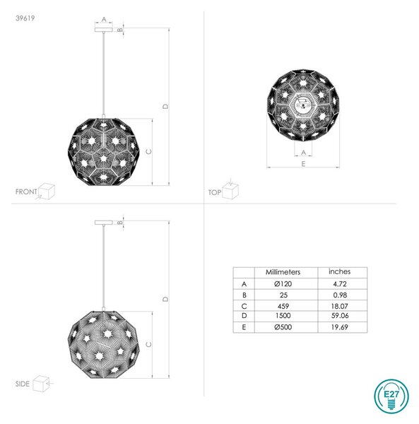 Φωτιστικό Κρεμαστό Stars of Light Eglo Skoura1 39619 D50 Μαύρο