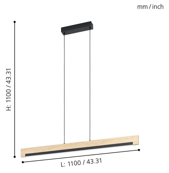 Φωτιστικό Κρεμαστό Ράγα Eglo Camacho 99293 Ξύλο με Μαύρο