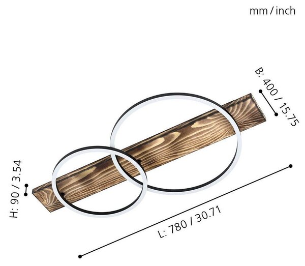 Φωτιστικό Οροφής Eglo Boyal 99408 Ξύλο Ρουστικ με Μαύρο
