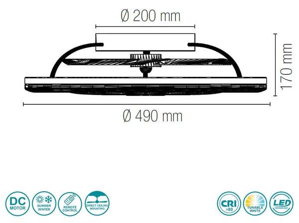 Ανεμιστήρας Οροφής Intec Led-Etesia-B-Fan 8031414899012 Μαύρος με Φως