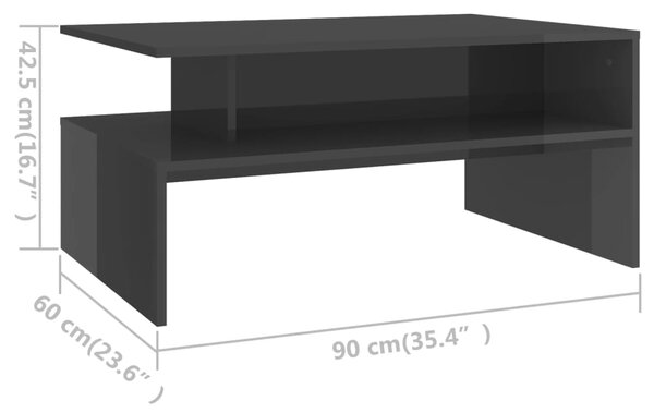 VidaXL Τραπεζάκι Σαλονιού Γυαλιστερό Γκρι 90x60x42,5 εκ. Μοριοσανίδα