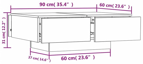 VidaXL Τραπεζάκι Σαλονιού Sonoma Δρυς 90 x 60 x 31 εκ. από Επεξ. Ξύλο