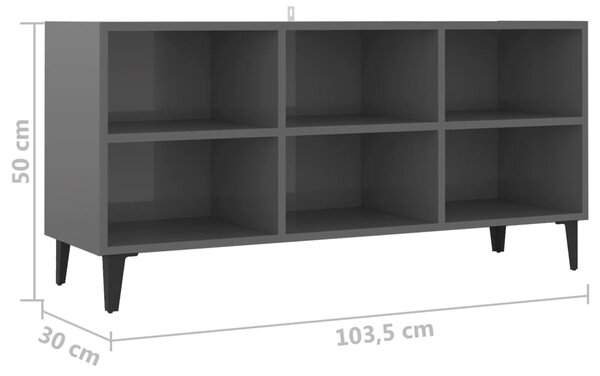 VidaXL Έπιπλο Τηλεόρασης Γυαλ. Γκρι 103,5x30x50 εκ. με Μεταλλικά Πόδια