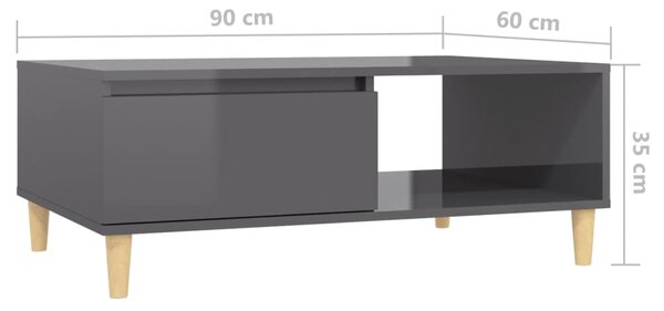 VidaXL Τραπεζάκι Σαλονιού Γυαλιστερό Γκρι 90 x 60 x 35 εκ. Επεξ. Ξύλο