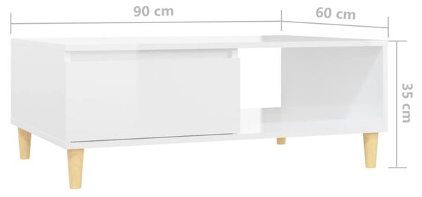 VidaXL Τραπεζάκι Σαλονιού Γυαλ. Λευκό 90x60x35 εκ. από Επεξεργ. Ξύλο