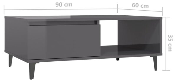 VidaXL Τραπεζάκι Σαλονιού Γυαλιστερό Γκρι 90 x 60 x 35 εκ. Επεξ. Ξύλο