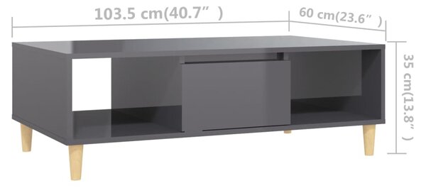 VidaXL Τραπεζάκι Σαλονιού Γυαλιστερό Γκρι 103,5x60x35 εκ. Επεξ. Ξύλο