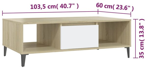 VidaXL Τραπεζάκι Σαλονιού Λευκό/Sonoma Δρυς 103,5x60x35εκ. Επεξ. Ξύλο