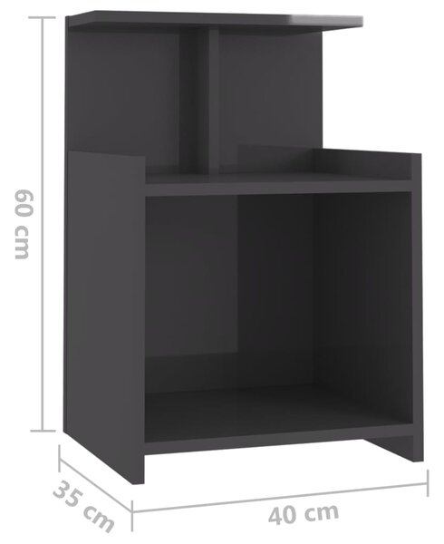 VidaXL Κομοδίνο Γυαλιστερό Γκρι 40x35x60 εκ. από Επεξ. Ξύλο