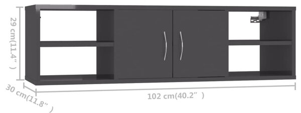 VidaXL Ραφιέρα Τοίχου Γυαλιστερό Γκρι 102x30x29 εκ. από Επεξ. Ξύλο