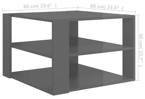 VidaXL Τραπεζάκι Σαλονιού Γυαλιστερό Γκρι 60 x 60 x 40 εκ. Μοριοσανίδα