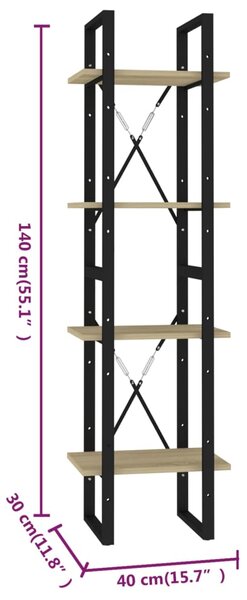 VidaXL Βιβλιοθήκη με 4 Ράφια Sonoma Δρυς 40x30x140 εκ. από Μοριοσανίδα