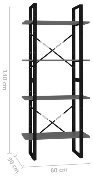 VidaXL Βιβλιοθήκη με 4 Ράφια Γκρι 60 x 30 x 140 εκ. από Επεξ. Ξύλο