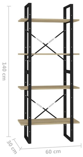 VidaXL Βιβλιοθήκη με 4 Ράφια Sonoma Δρυς 60x30x140 εκ. από Μοριοσανίδα