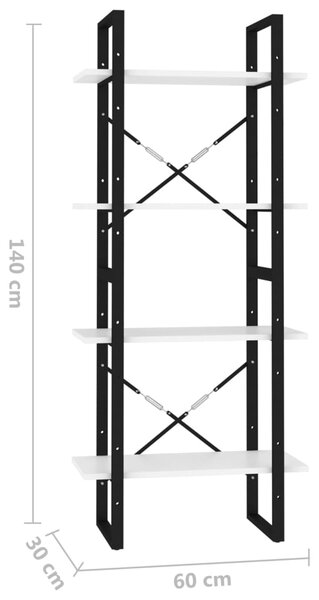 VidaXL Βιβλιοθήκη με 4 Ράφια Λευκή 60 x 30 x 140 εκ. από Μοριοσανίδα