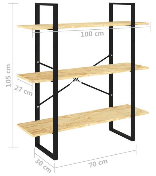VidaXL Βιβλιοθήκη με 3 Ράφια από Μασίφ Ξύλο Πεύκου 100x30x105 εκ