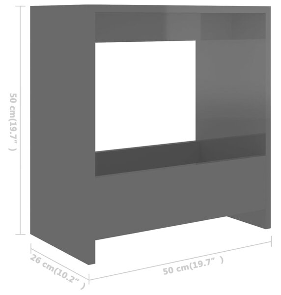 VidaXL Τραπέζι Βοηθητικό Γυαλιστερό Γκρι 50 x 26 x 50 εκ. Μοριοσανίδα