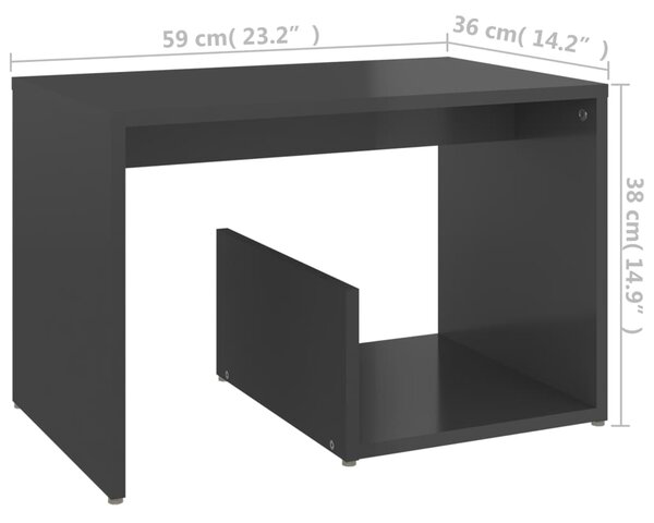 VidaXL Τραπέζι Βοηθητικό Γυαλιστερό Γκρι 59 x 36 x 38 εκ. Μοριοσανίδα