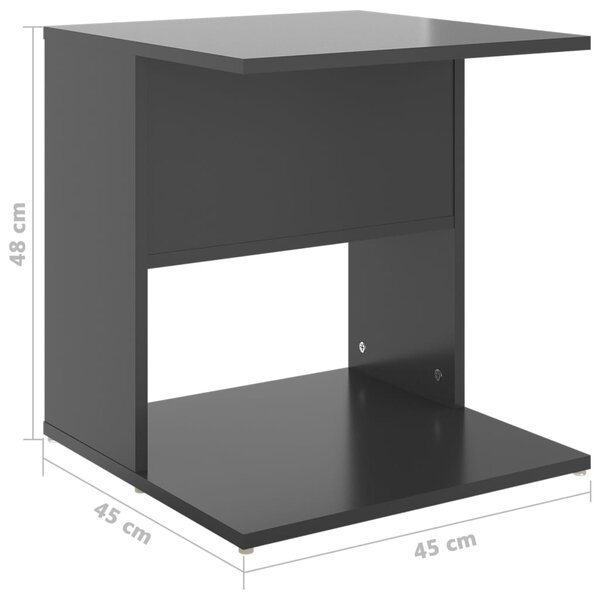 VidaXL Τραπέζι Βοηθητικό Γυαλιστερό Γκρι 45 x 45 x 48 εκ. Επεξ. Ξύλο