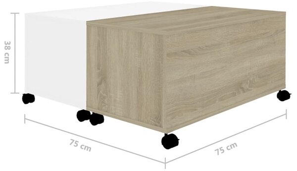 VidaXL Τραπεζάκι Σαλονιού Λευκό/Sonoma Δρυς 75x75x38 εκ. Επεξ. Ξύλο