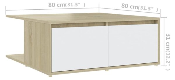 VidaXL Τραπεζάκι Σαλονιού Λευκό/Sonoma Δρυς 80x80x31 εκ. Επεξ. Ξύλο