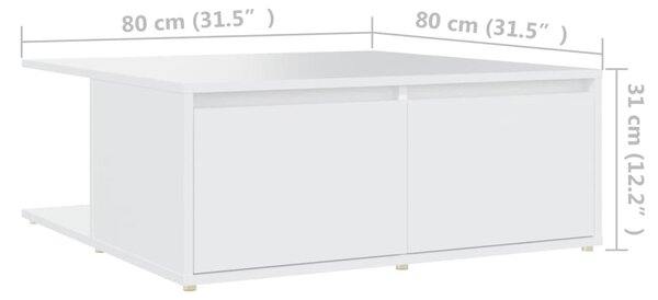 VidaXL Τραπεζάκι Σαλονιού Λευκό 80 x 80 x 31 εκ. από Επεξ. Ξύλο