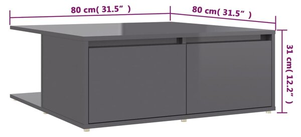 VidaXL Τραπεζάκι Σαλονιού Γυαλιστερό Γκρι 80 x 80 x 31 εκ. Επεξ. Ξύλο