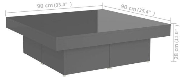 VidaXL Τραπεζάκι Σαλονιού Γυαλιστερό Γκρι 90x90x28εκ. από Μοριοσανίδα