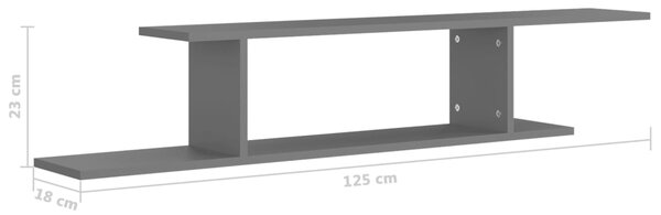 VidaXL Ράφι Τηλεόρασης Επιτοίχιο Γκρι 125 x 18 x 23 εκ. από Επεξ. Ξύλο