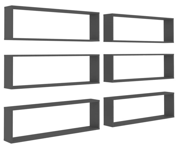 VidaXL Ράφια Κύβοι Τοίχου 6 τεμ. Γκρι 100x15x30 εκ. από Μοριοσανίδα