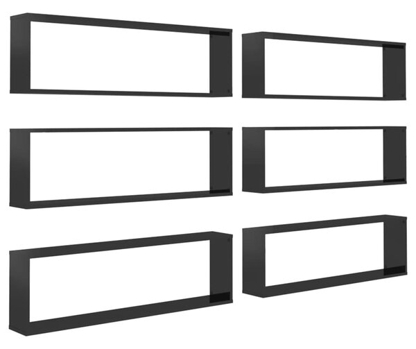 VidaXL Ράφια Κύβοι Τοίχου 6 τεμ. Γυαλ. Μαύρο 100x15x30 εκ. Μοριοσανίδα