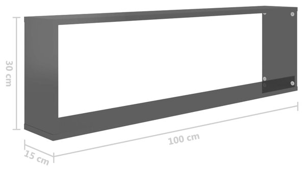 VidaXL Ράφια Κύβοι Τοίχου 6 τεμ. Γυαλ. Μαύρο 100x15x30 εκ. Μοριοσανίδα