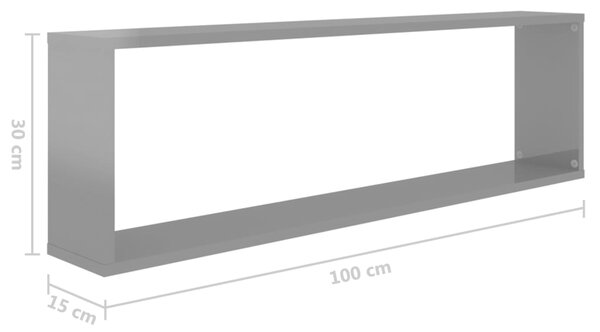 VidaXL Ράφια Κύβοι Τοίχου 6 τεμ. Γυαλ. Γκρι 100x15x30 εκ. Μοριοσανίδα