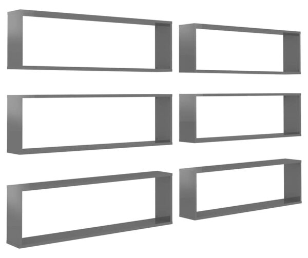 VidaXL Ράφια Κύβοι Τοίχου 6 τεμ. Γυαλ. Γκρι 100x15x30 εκ. Μοριοσανίδα