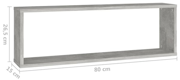 VidaXL Ράφια Κύβοι Τοίχου 2 τεμ. Γκρι Σκυρ. 80x15x26,5 εκ. Επεξ. Ξύλο