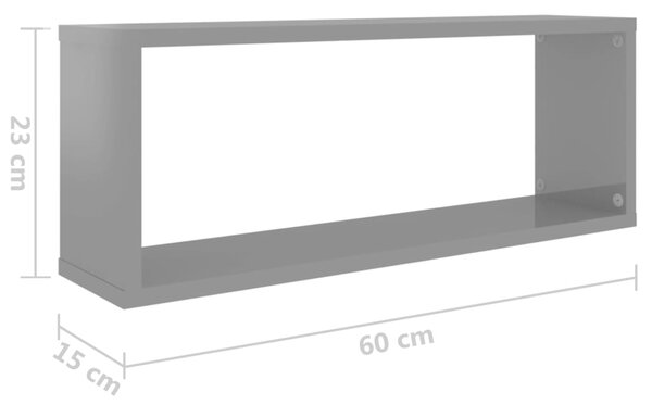 VidaXL Ράφια Κύβοι Τοίχου 2 τεμ. Γυαλ. Γκρι 60x15x23 εκ. Μοριοσανίδα