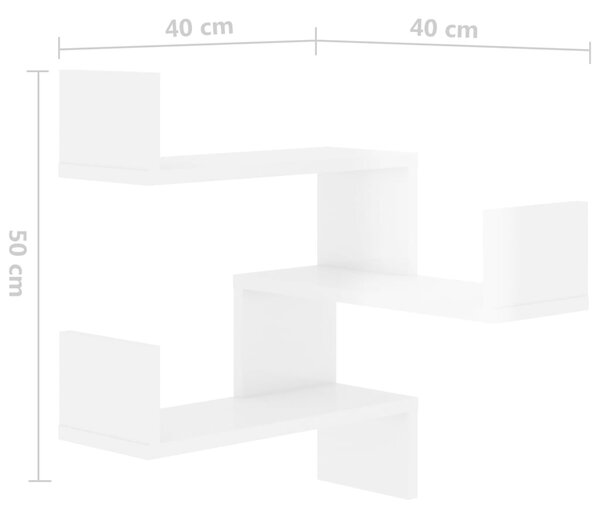 VidaXL Γων. Ραφιέρες Τοίχου 2 τεμ. Γυαλ. Λευκό 40x40x50 εκ. Επεξ. Ξύλο