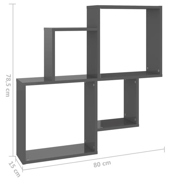 VidaXL Ράφι Κύβος Τοίχου Γυαλιστερό Γκρι 80x15x78,5 εκ. από Επεξ. Ξύλο